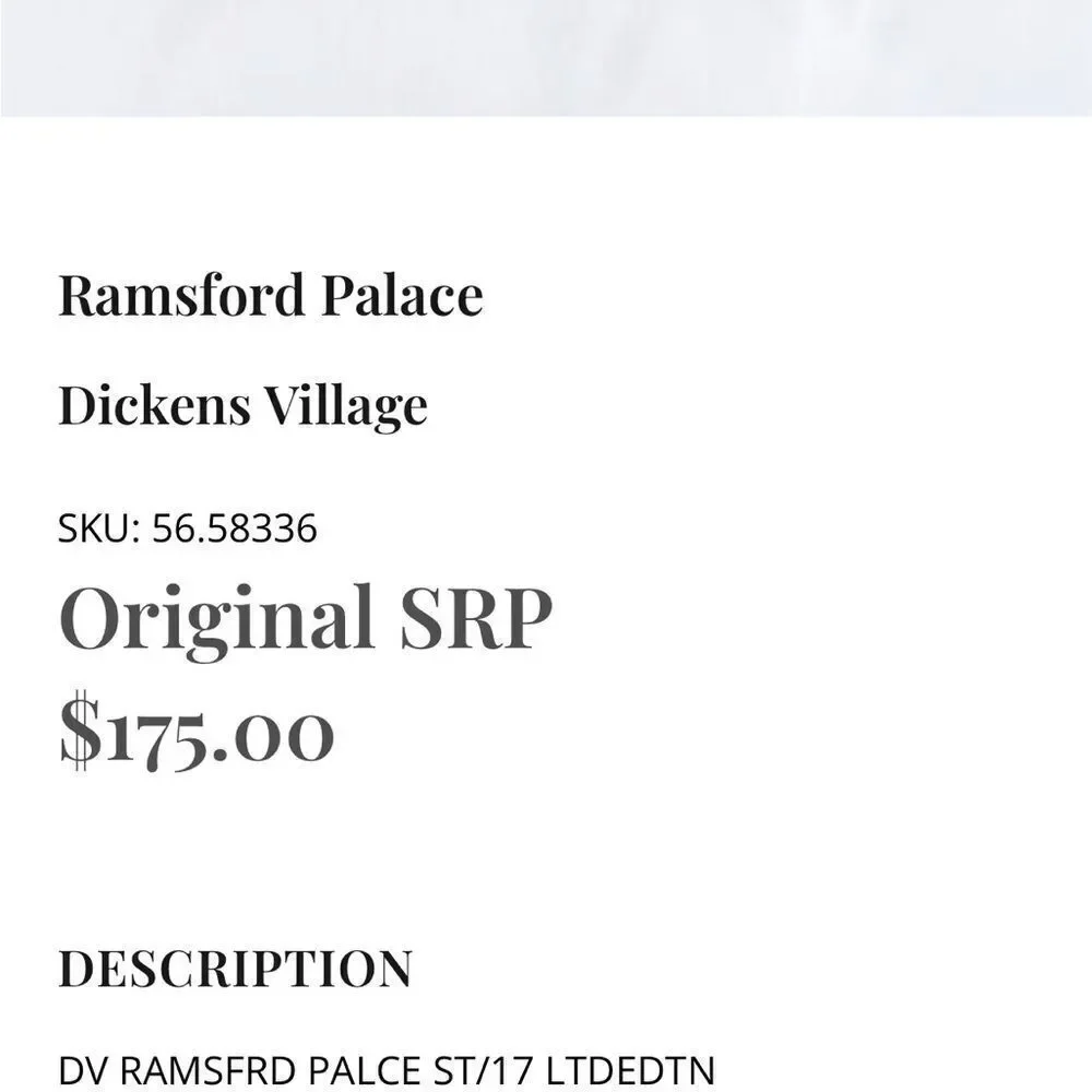 RAMSFORD‎ PALACE BY DEPT 56, NUMBERED LIMITED EDITION
